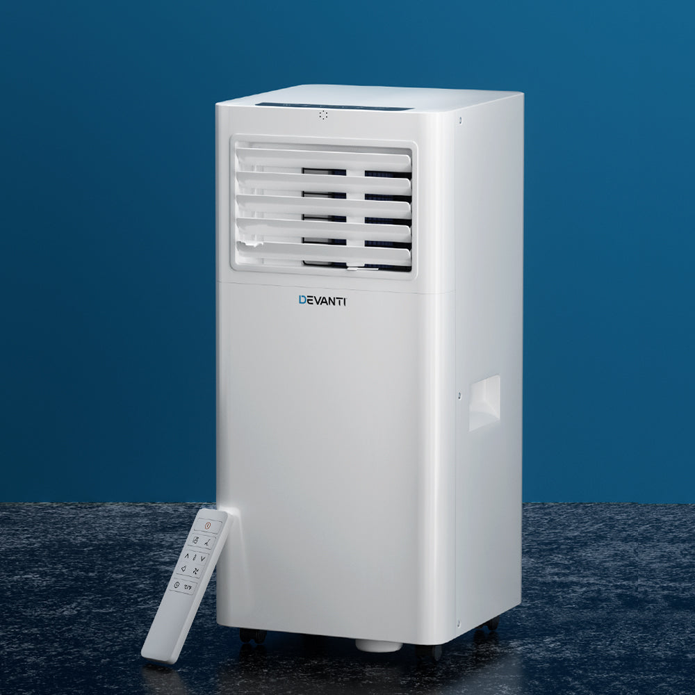 Devanti Portable Air Conditioner | 7000BTU Cooling, Mobile Fan Cooler, Dehumidifier