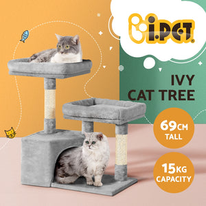 i.Pet Cat Tree Tower Scratching Post - Wood Condo House Bed Trees, 69cm