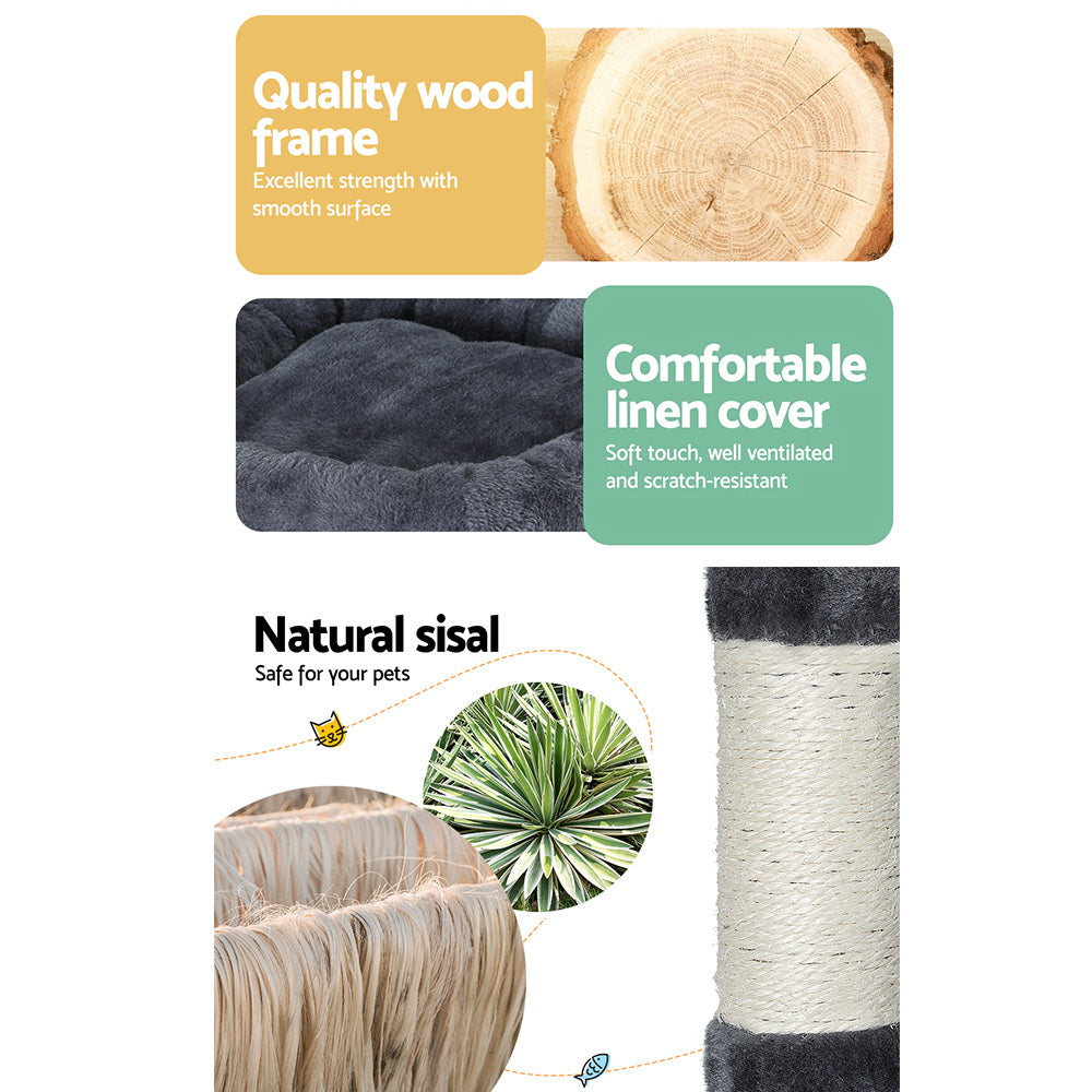 i.Pet 144cm Cat Tree Scratching Post | Tower Scratcher with Wood Condo Toys and Bed