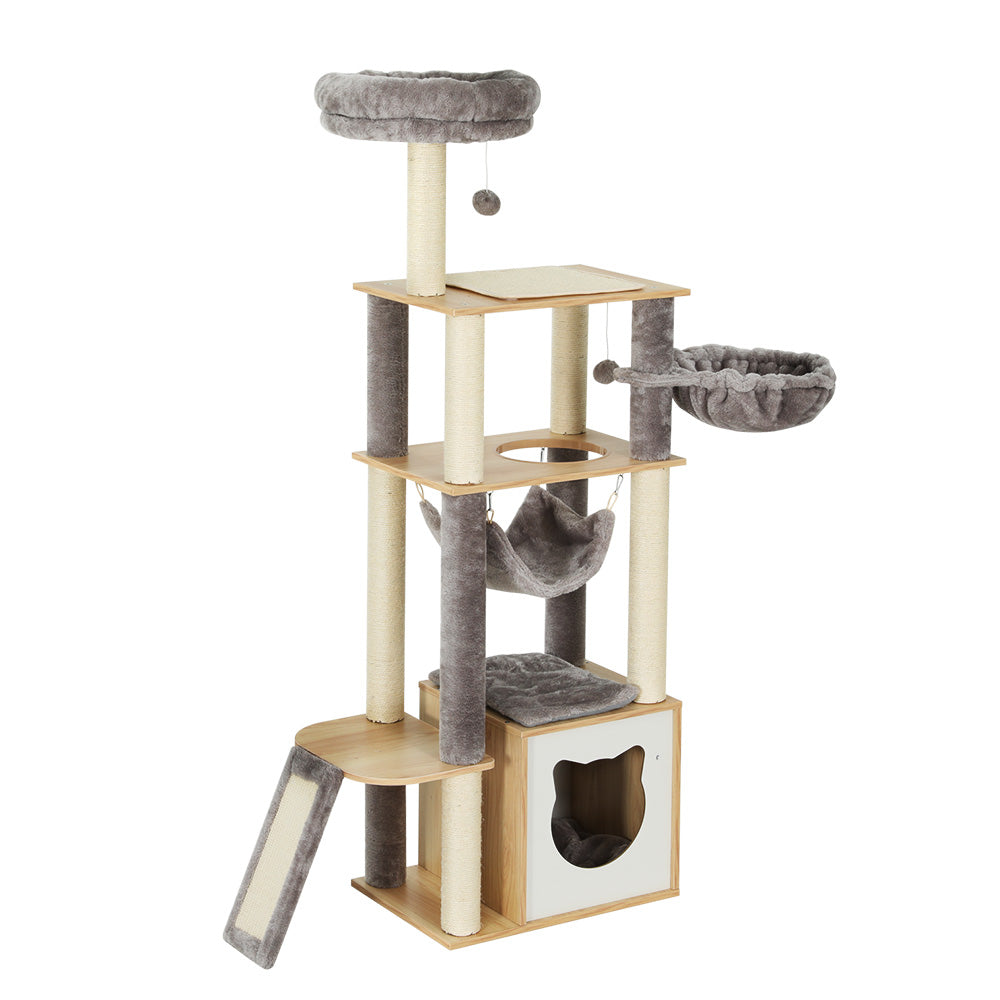 i.Pet Cat Tree Tower Scratching Post | Wood Bed Condo Toys House | 152cm