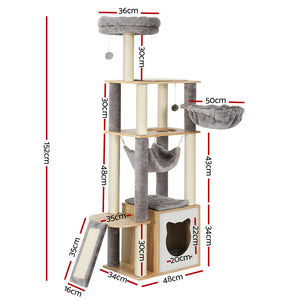 i.Pet Cat Tree Tower Scratching Post | Wood Bed Condo Toys House | 152cm