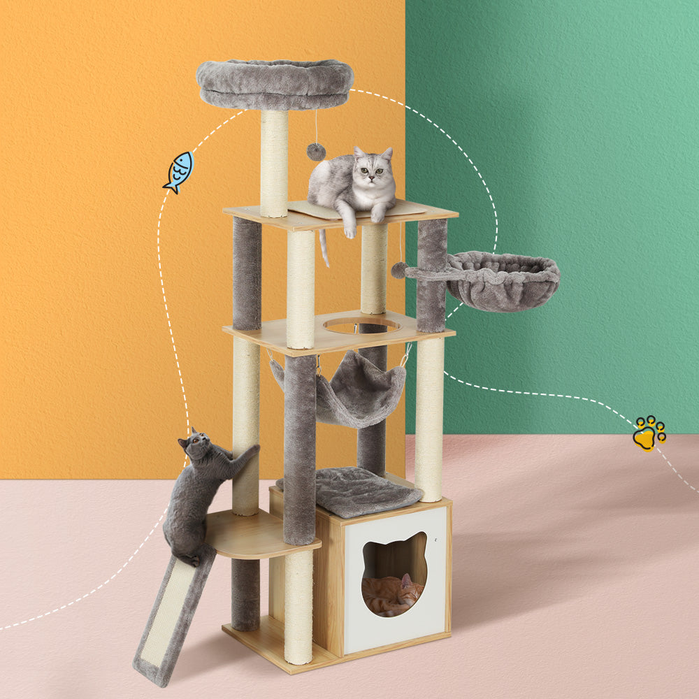 i.Pet Cat Tree Tower Scratching Post | Wood Bed Condo Toys House | 152cm