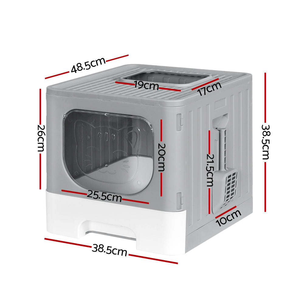 i.Pet Cat Litter Box Large Tray | Kitty Toilet Enclosed Hooded | Foldable, Scoop, Grey