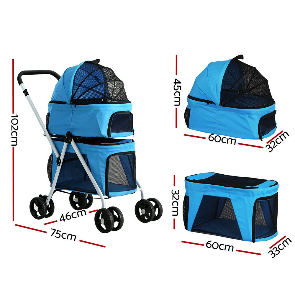 Pet Stroller | i.Pet Large Dog Pram Cat Carrier 4 Wheels Foldable Double
