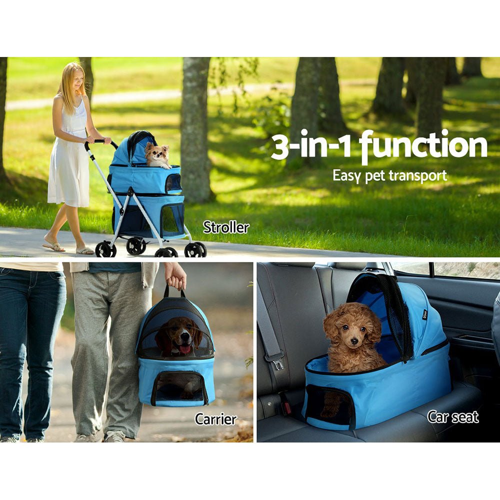 Pet Stroller | i.Pet Large Dog Pram Cat Carrier 4 Wheels Foldable Double