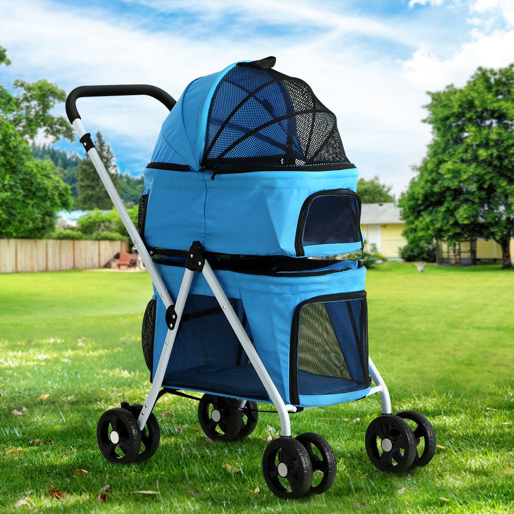 Pet Stroller | i.Pet Large Dog Pram Cat Carrier 4 Wheels Foldable Double