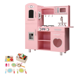 Keezi Kids Pink Wooden Kitchen Pretend Play Sets | Cooking Food Toys