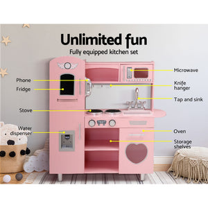 Keezi Kids Pink Wooden Kitchen Pretend Play Sets | Cooking Food Toys