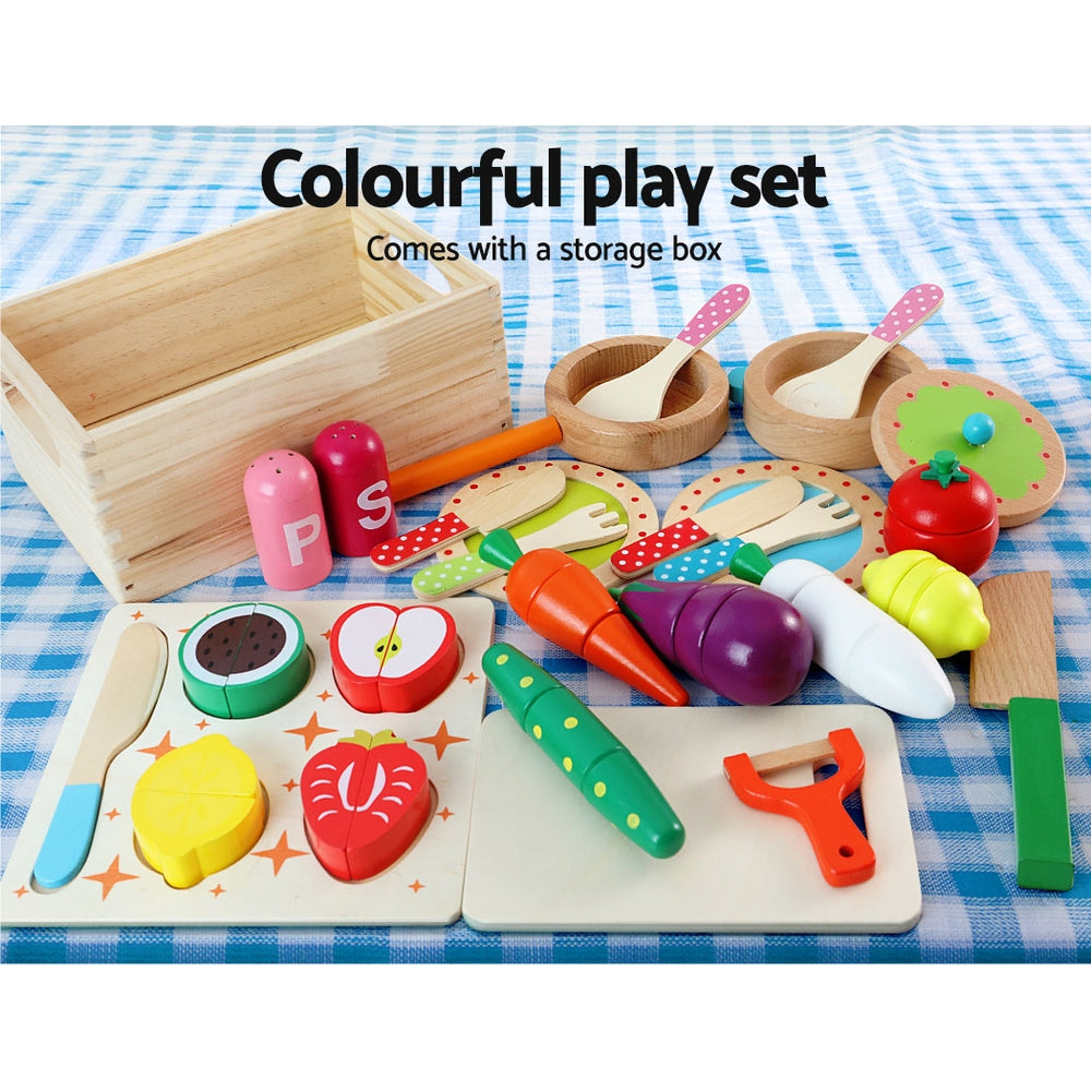 Keezi Kids White Wooden Kitchen Set | Pretend Play Cooking Food Toys