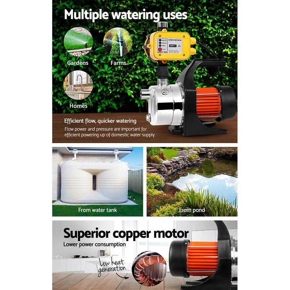 Giantz 800W High Pressure Garden Water Pump with Auto Controller - 54L/min - 40m Head