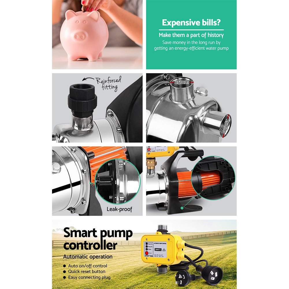 Giantz 800W High Pressure Garden Water Pump with Auto Controller - 54L/min - 40m Head