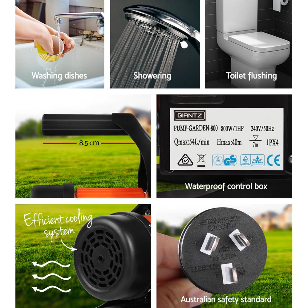 Giantz 800W High Pressure Garden Water Pump with Auto Controller - 54L/min - 40m Head