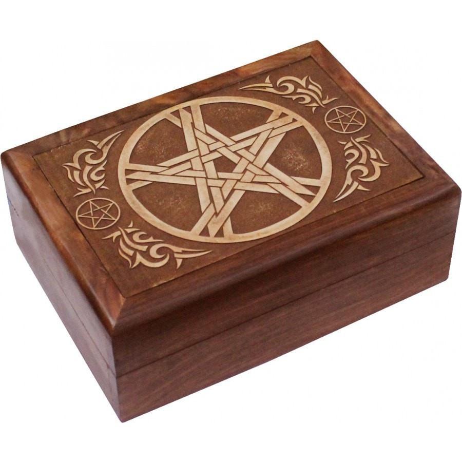 Pentacle Carved Wooden Box