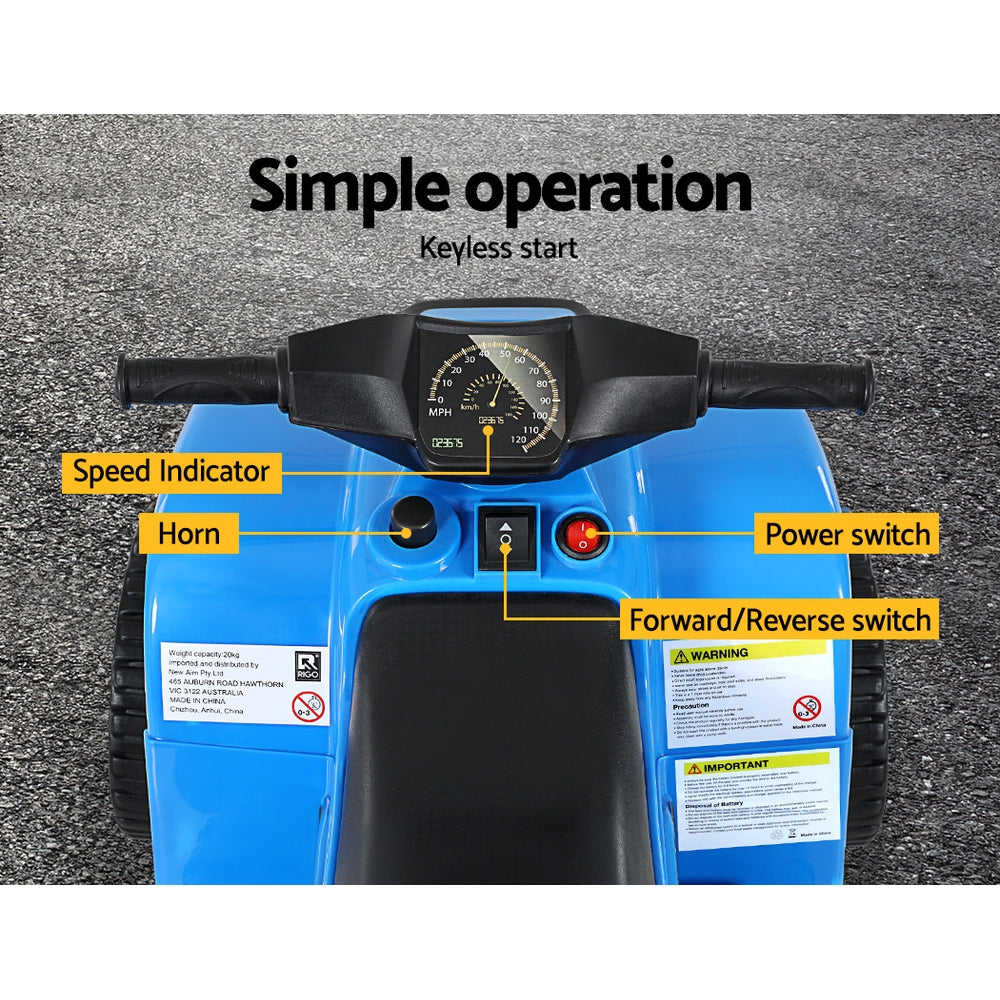 Kids Ride On ATV Quad Motorbike Car - 4 Wheeler Electric Toys | Battery Blue | Rigo