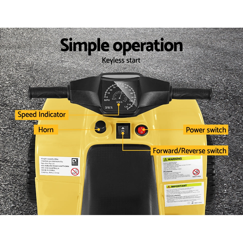 Kids Ride On ATV Quad Motorbike Car - 4 Wheeler Electric Toys | Battery Yellow | Rigo