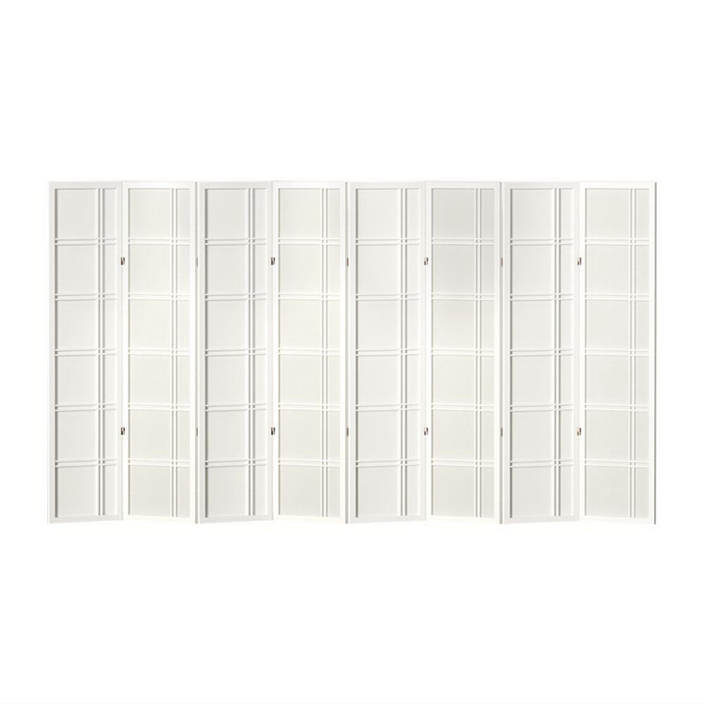 Room Divider Screen | 8 Panel Nova White Wood Privacy Stand