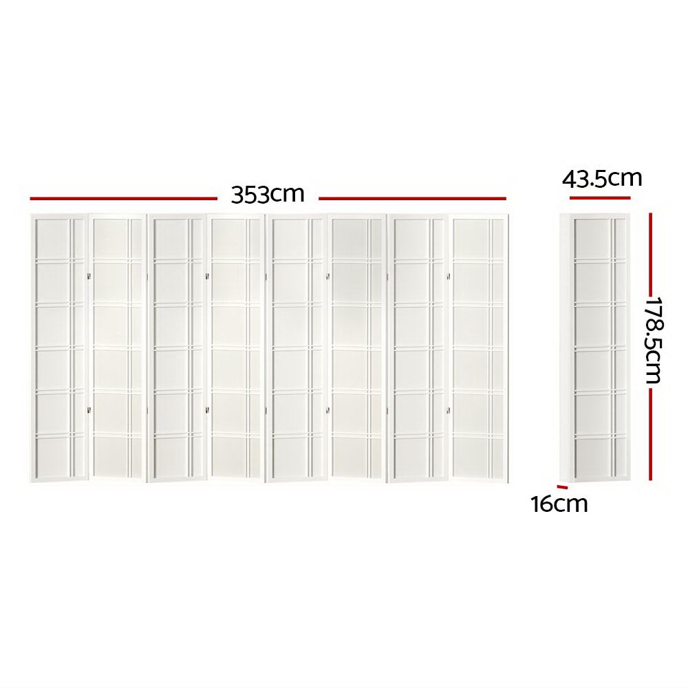 Room Divider Screen | 8 Panel Nova White Wood Privacy Stand
