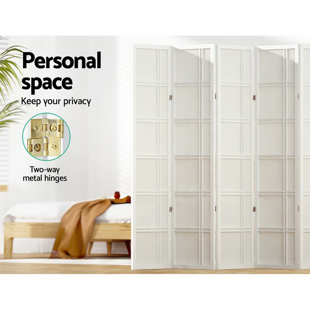 Room Divider Screen | 8 Panel Nova White Wood Privacy Stand