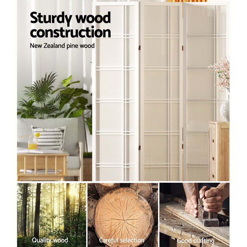Room Divider Screen | 8 Panel Nova White Wood Privacy Stand