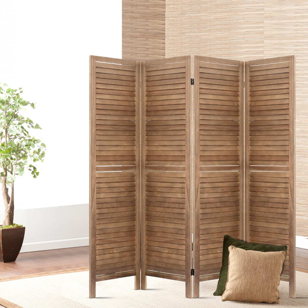 Foldable 4 Panel Brown Room Divider / Privacy Screen