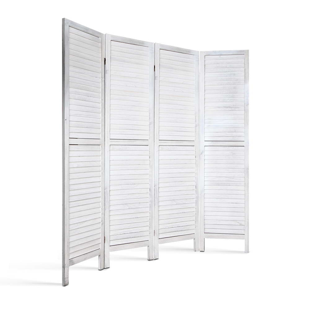 White 4 Panel Foldable Wooden Room Divider