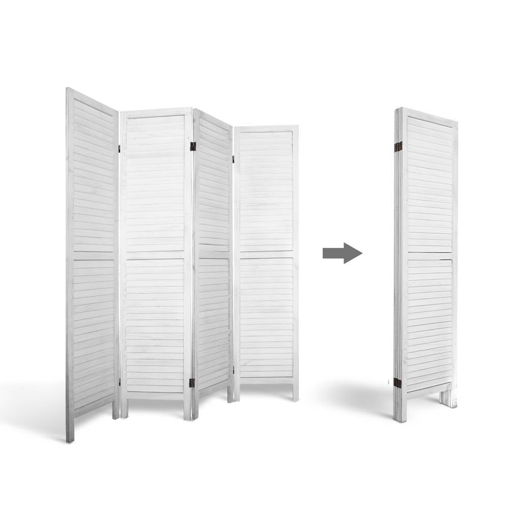 White 4 Panel Foldable Wooden Room Divider