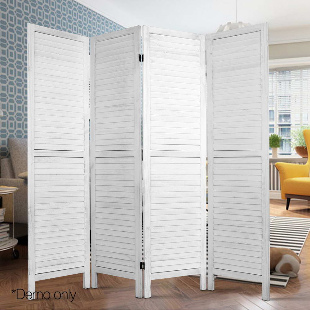 White 4 Panel Foldable Wooden Room Divider