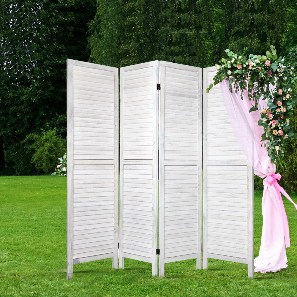 White 4 Panel Foldable Wooden Room Divider