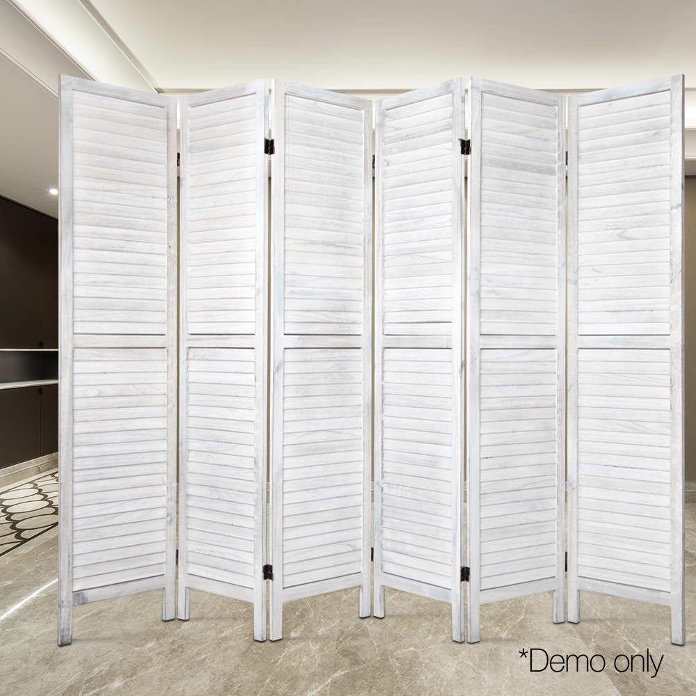 6 Panel Room Divider Screen | Privacy | Wood Foldable | Stand Timber | White