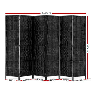 Black Timber 6 Panel Room Divider / Privacy Screen