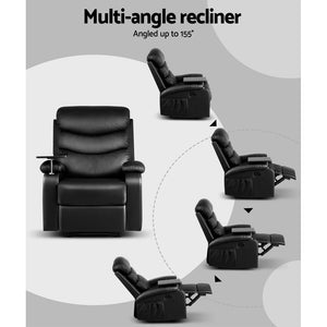 Black Leather Recliner Armchair With Table Tray