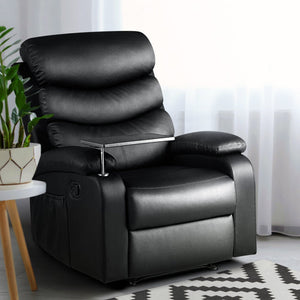 Black Leather Recliner Armchair With Table Tray