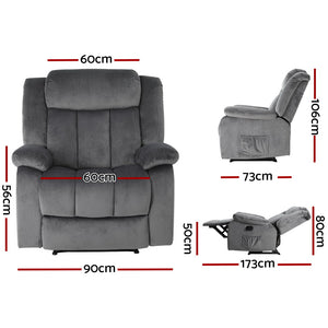 Artiss Electric Massage Recliner Chair | Heated Velvet Lounge Sofa, Grey