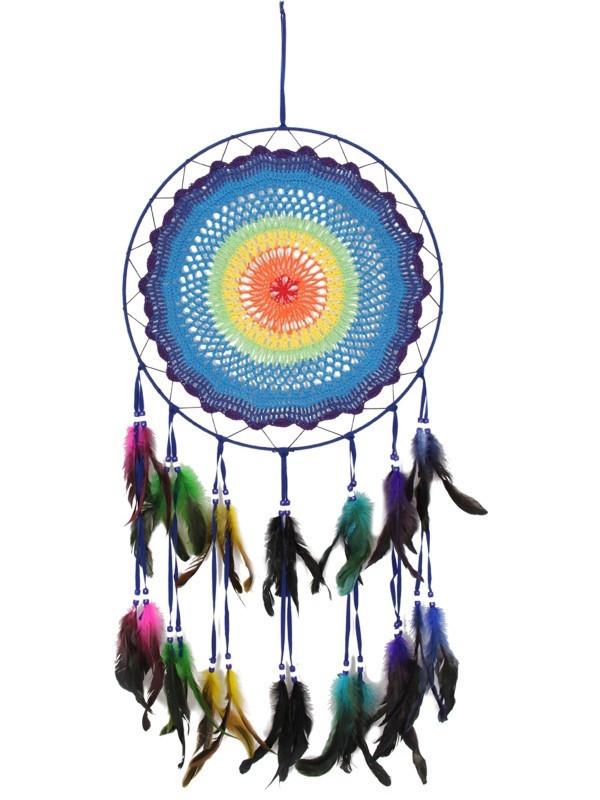 Rainbow Coloured Crochet Dream Catcher - Large