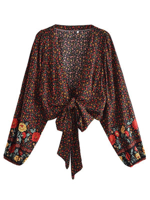 Women's Bohemian Blouse Bow Crop Top | Beach Summer Top | S-L