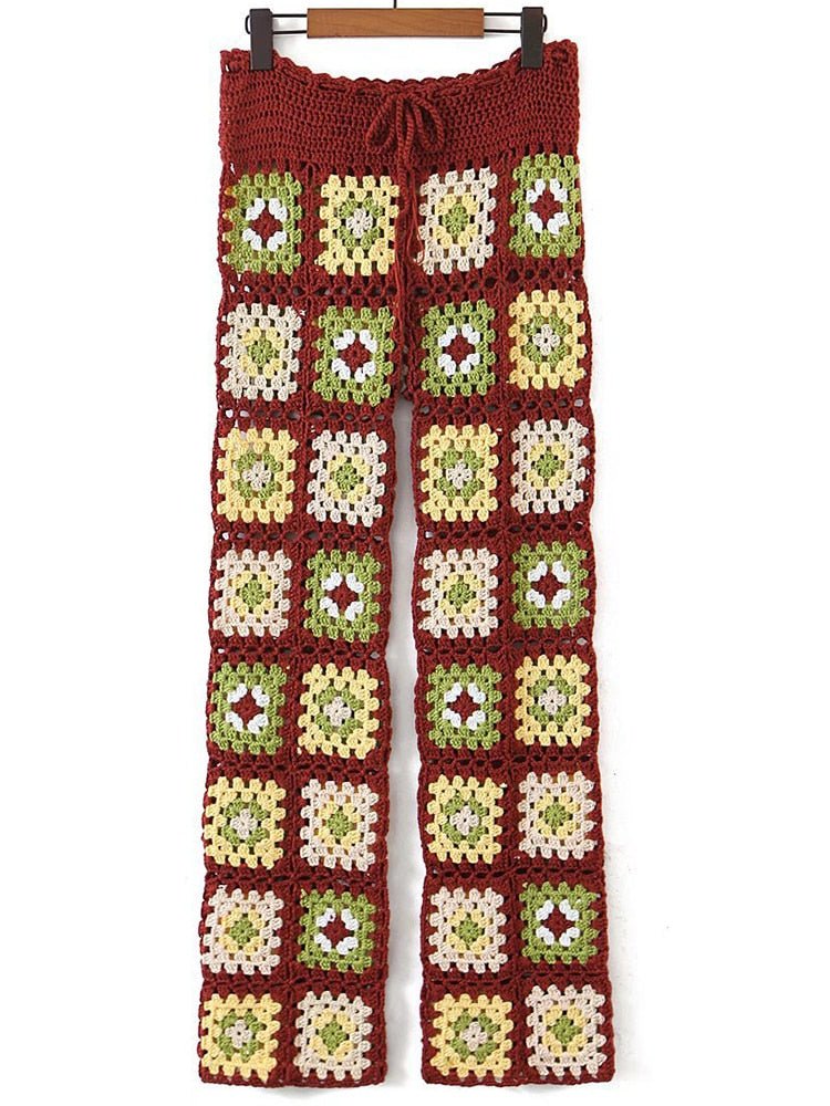 Long Hippie Knitted Beach Pants | Free Size