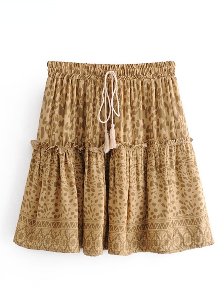 Blush Leopard Printed Tassel Bohemian Skirt | M-L