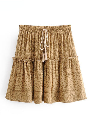Blush Leopard Printed Tassel Bohemian Skirt | M-L