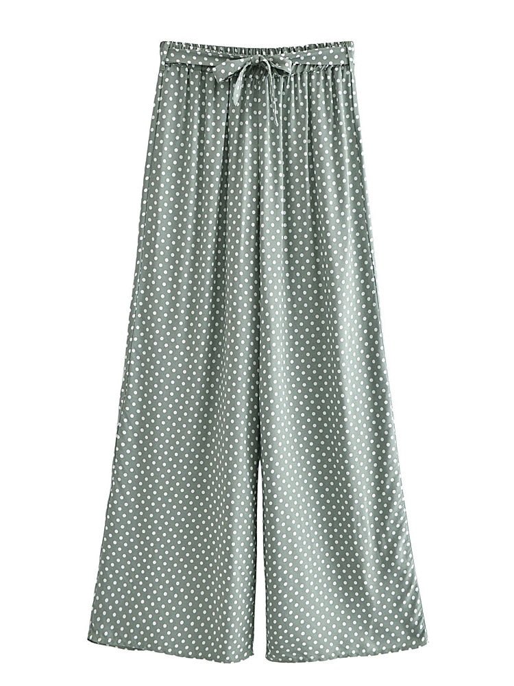 Women's Light Green Boho Two Piece Outfit | Sleeveless Top + Bohemian Pants| S-L