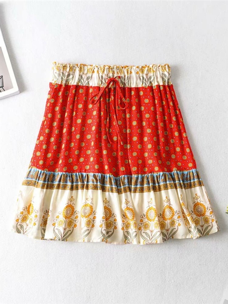 Women's Boho Off Shoulder Strapless Red Or Black Top With Matching Mini Skirt | Clothing Set | M-L