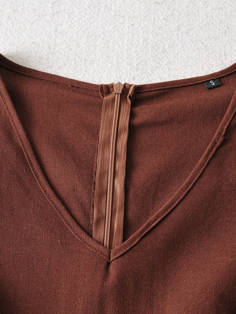 Women's Solid Linen Cotton Boho Romper | V Neck + Hollowed Out Waist | S-L