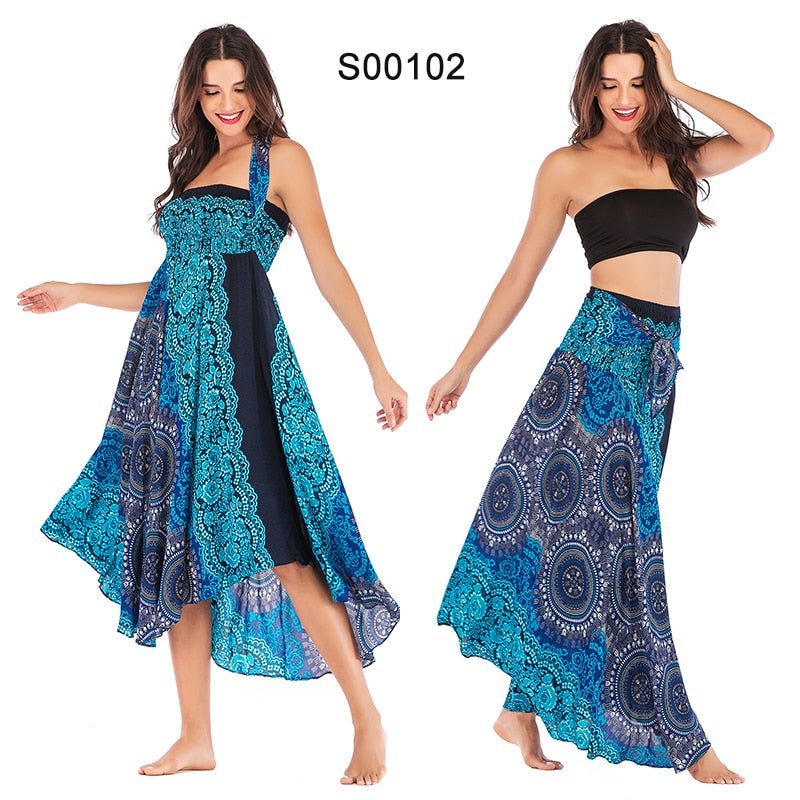 Women's Aqua Versatile Bohemian Skirt Dress | Dual Purpose | Free Size