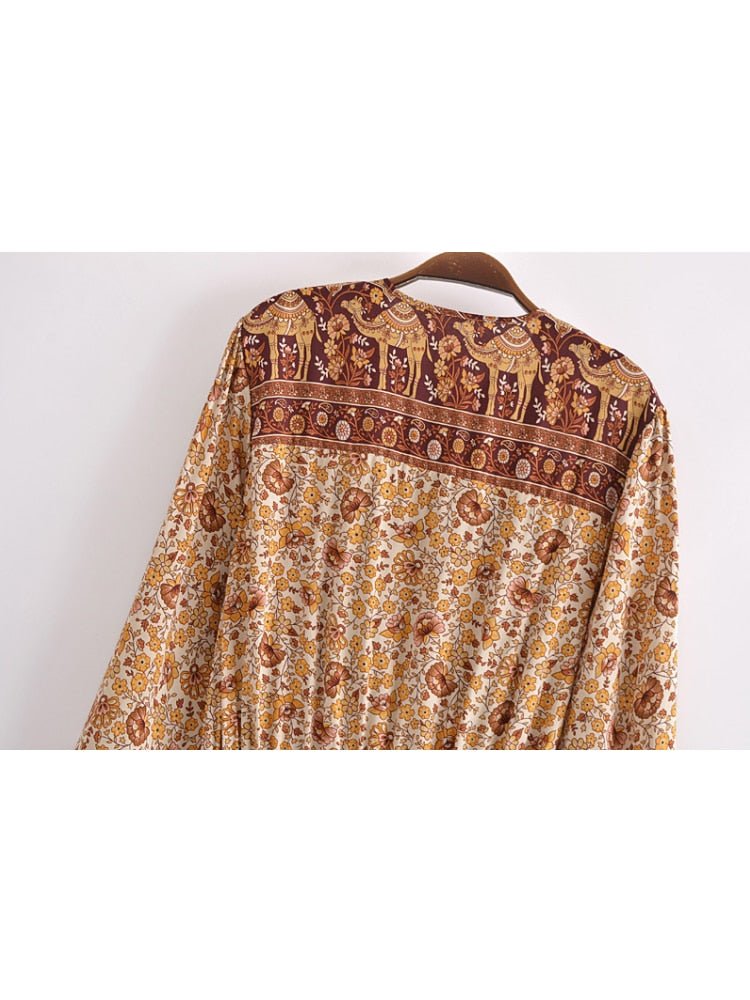 Women's Brown Bohemian Beach Romper | Rayon + Cotton | S-L