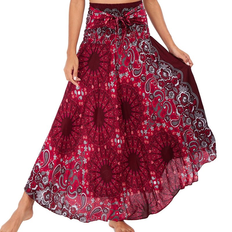 Women's Red Flower Child Versatile Bohemian Skirt Dress | Dual Purpose | Free Size