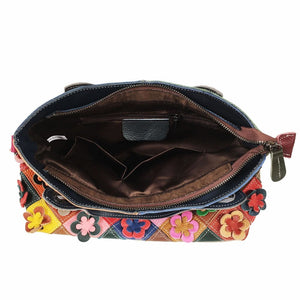 High Quality + Genuine Leather Floral Patchwork Handbag