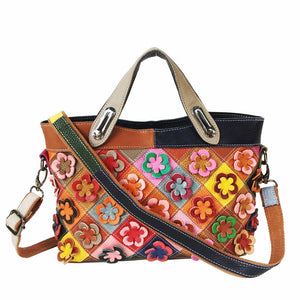 High Quality + Genuine Leather Floral Patchwork Handbag