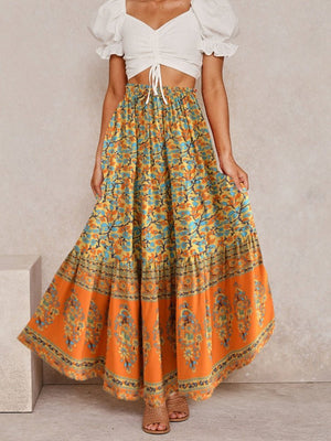 Women's Bohemian Styled Yellow Sun Flower Long Skirt | S-L