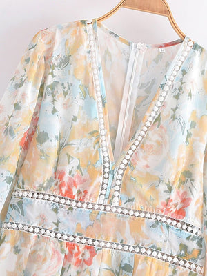 Women's Elegant Bohemian Deep V-Neck Dress | Floral Print | S-XL