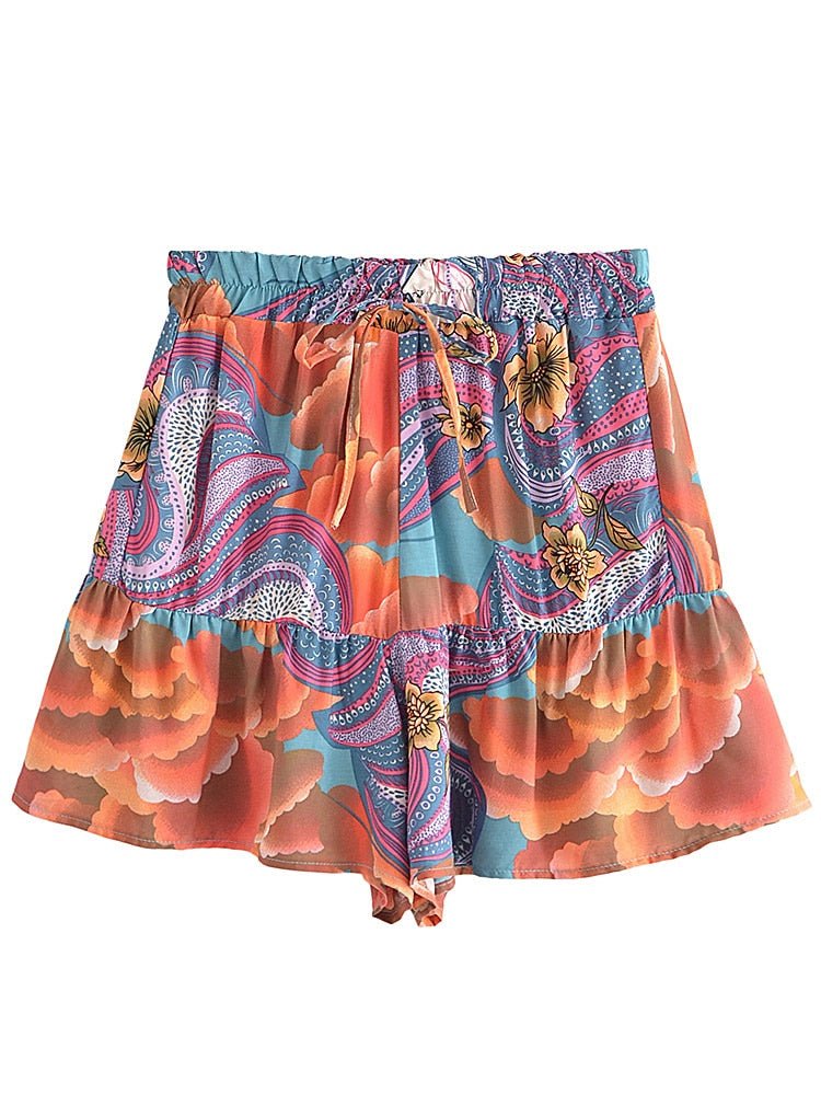 Women's Star and Moon Two Piece Suit | Sleeveless Top + Bohemian Shorts | 2 Pieces Outfit | S-L