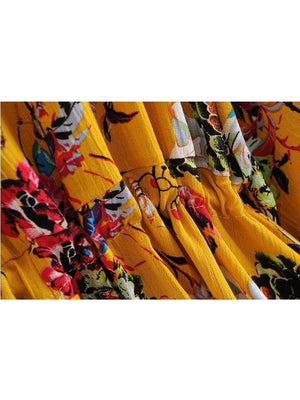 Women's Yellow Batwing Boho Dress | Deep V-Neck | S-L